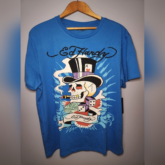 Ed Hardy Other - Ed Hardy Skull Hat Dice Rhinestone T-Shirt - Men's Size L - NWT